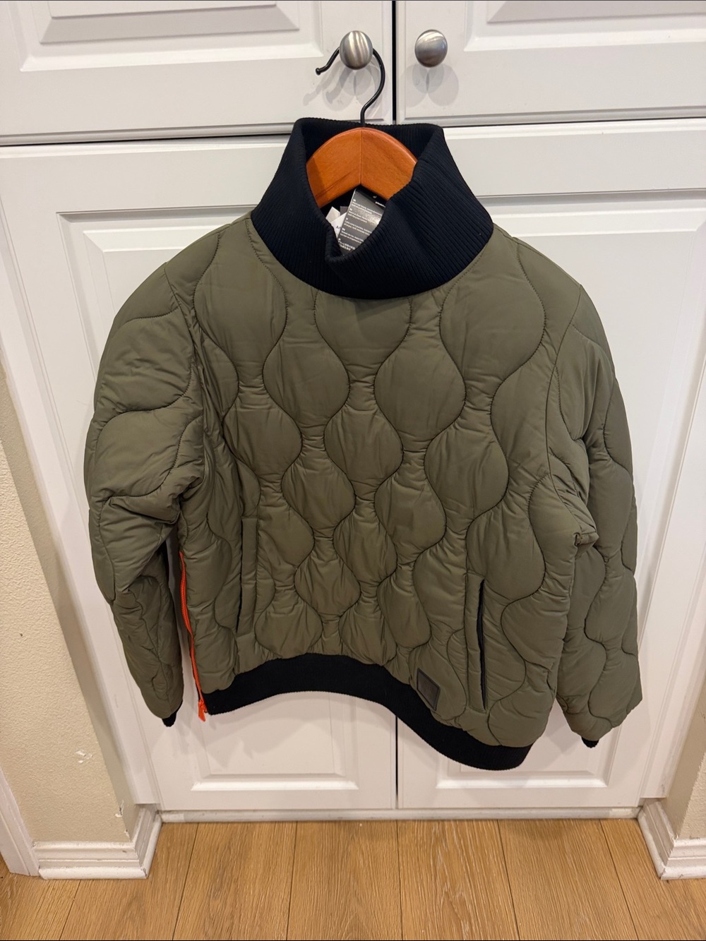 Alp N Rock Olive Green Quilted Pullover Jacket with Black Rib Neck
